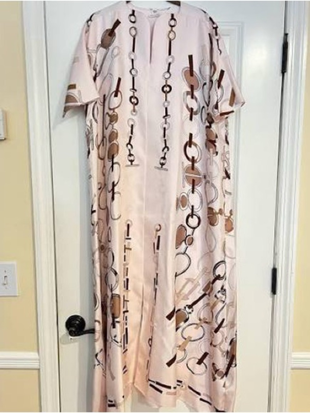 ISO Hermes Pink and Brown Silk Kaftan with Chain Print - DO NOT BUY